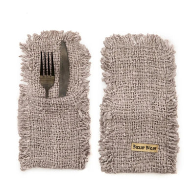 Het Oh My Gee Bestekzakje - Parel Grijs - Set van 4 by Bazar Bizar Antwerp