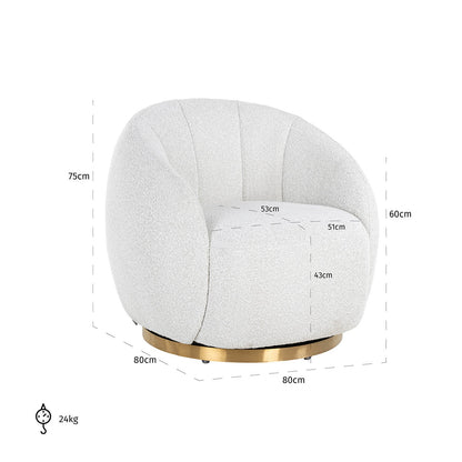 Draaifauteuil Jago White Bouclé