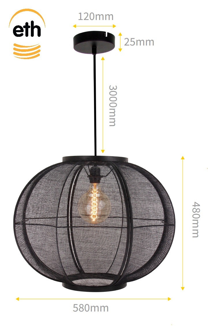 Hanglamp Fabric Black Ø58cm