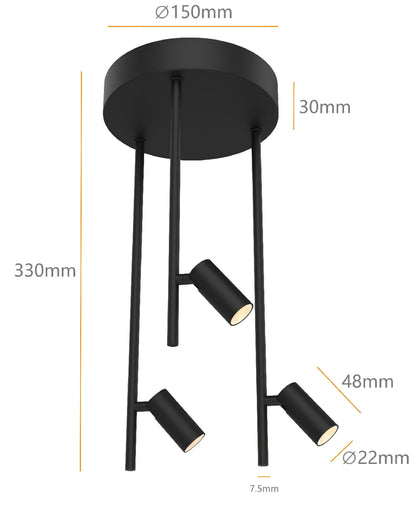 Plafondlamp Minora 3x led black