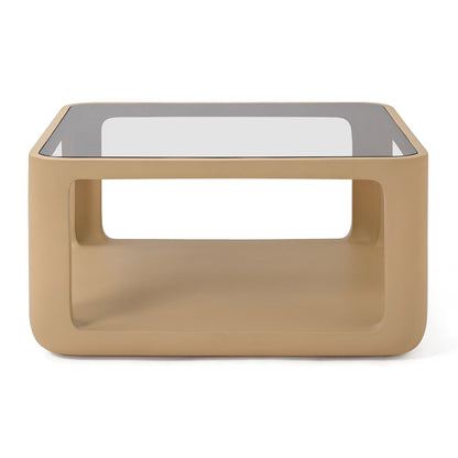 Salontafel Yobeko Mudstone textuur en glas 80x80cm