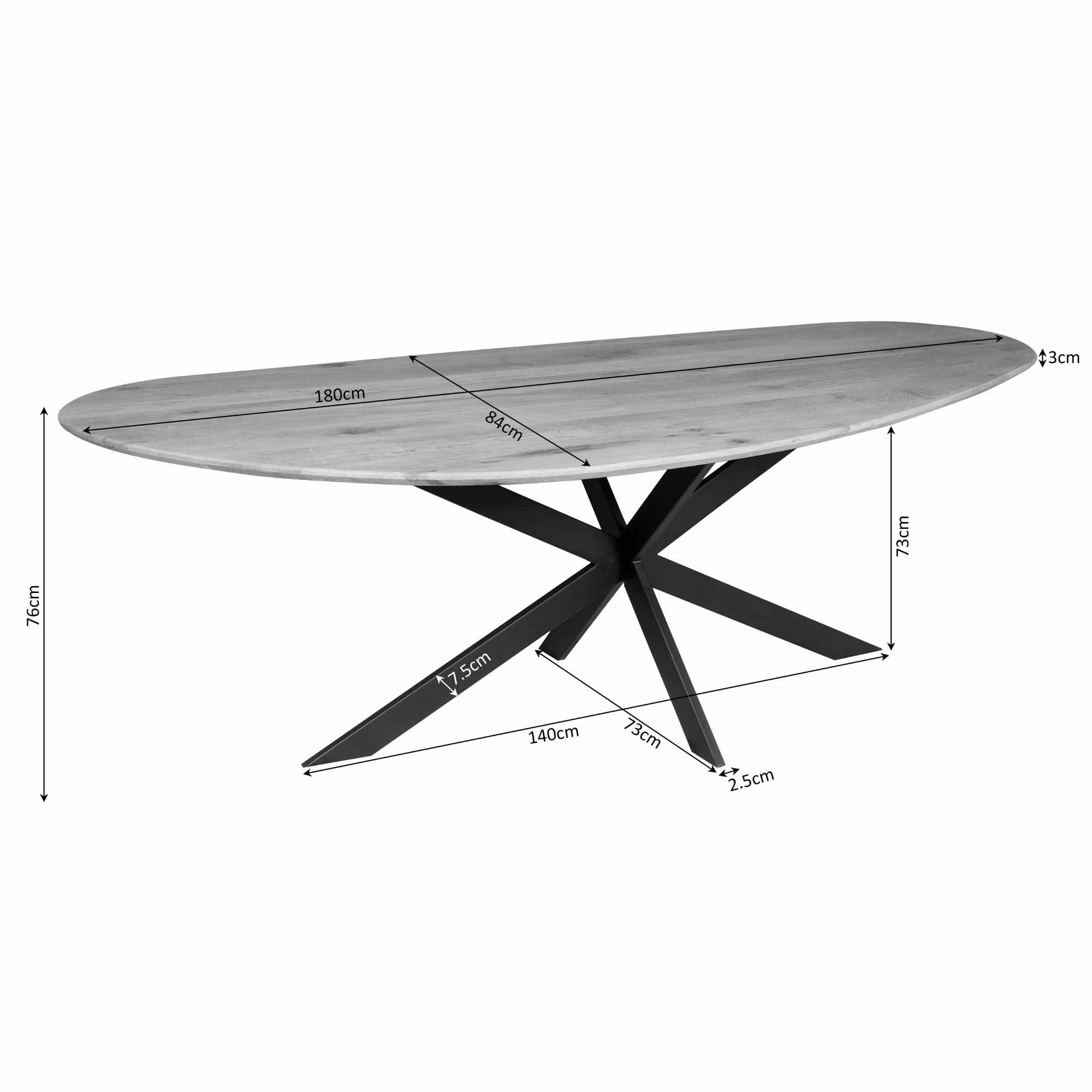 Eettafel Cloud | 180 cm | Eiken | Zwart