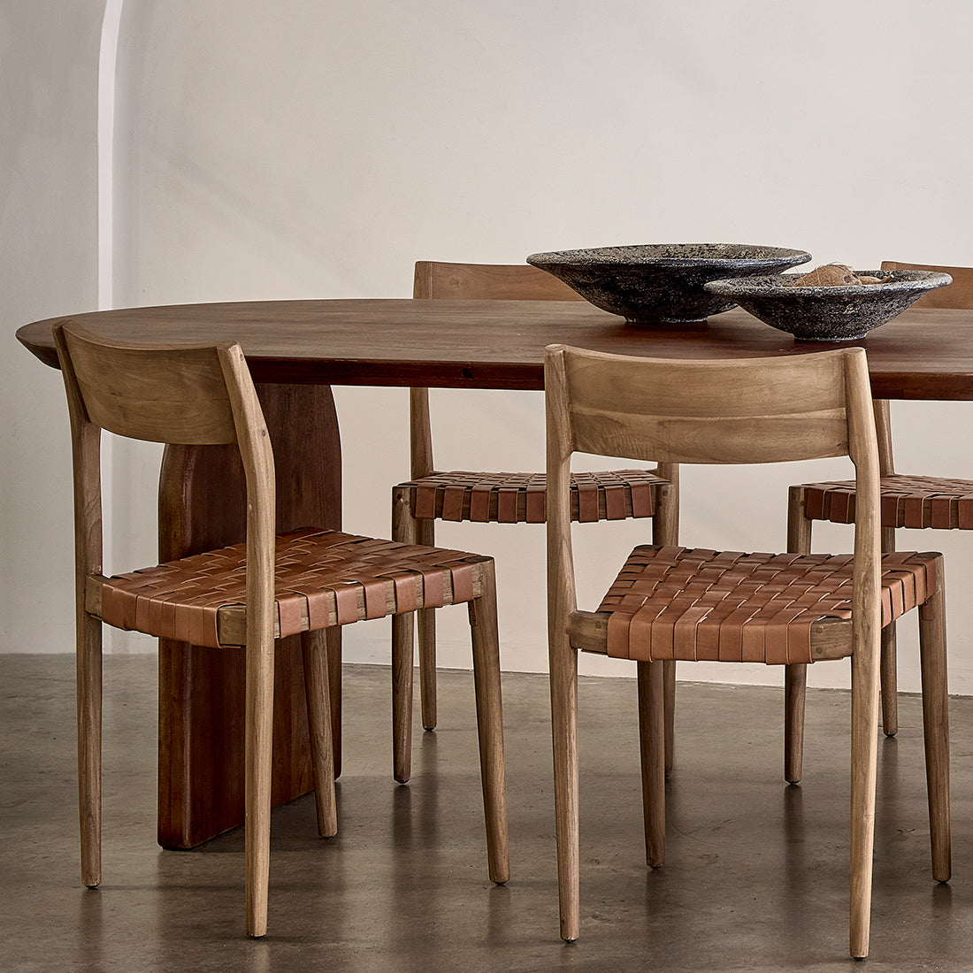 Eetkamerstoel Freya teak met leer - naturel (set van 2)