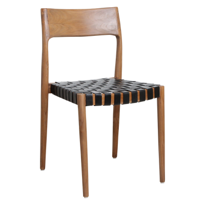 Eetkamerstoel Freya teakhouten met leer - zwart (set van 2) by Raw Materials Amsterdam