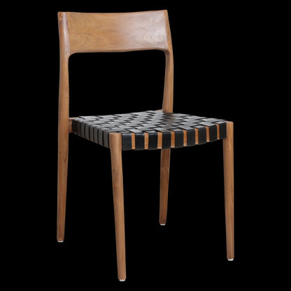 Eetkamerstoel Freya teakhouten met leer - zwart (set van 2)