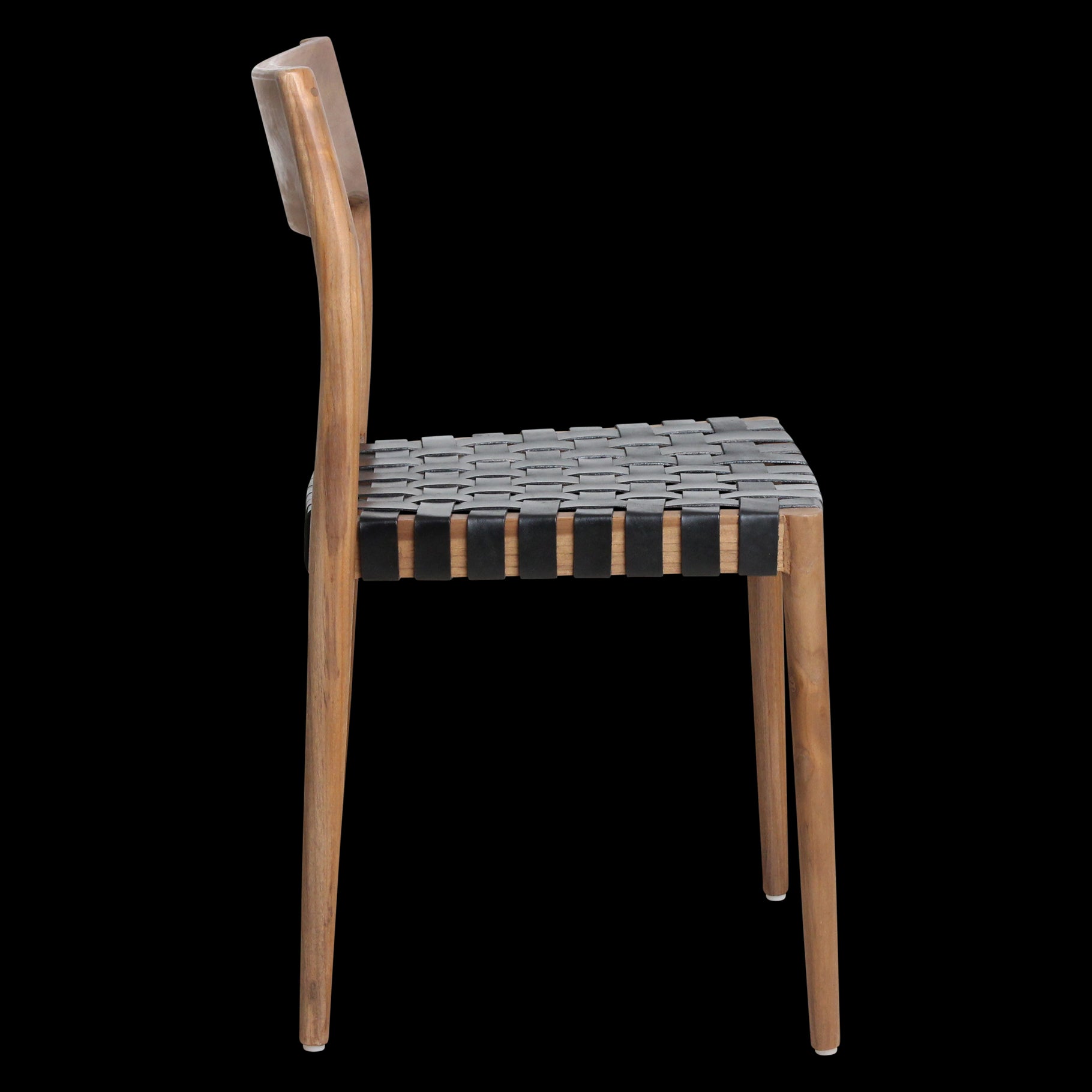 Eetkamerstoel Freya teakhouten met leer - zwart (set van 2)