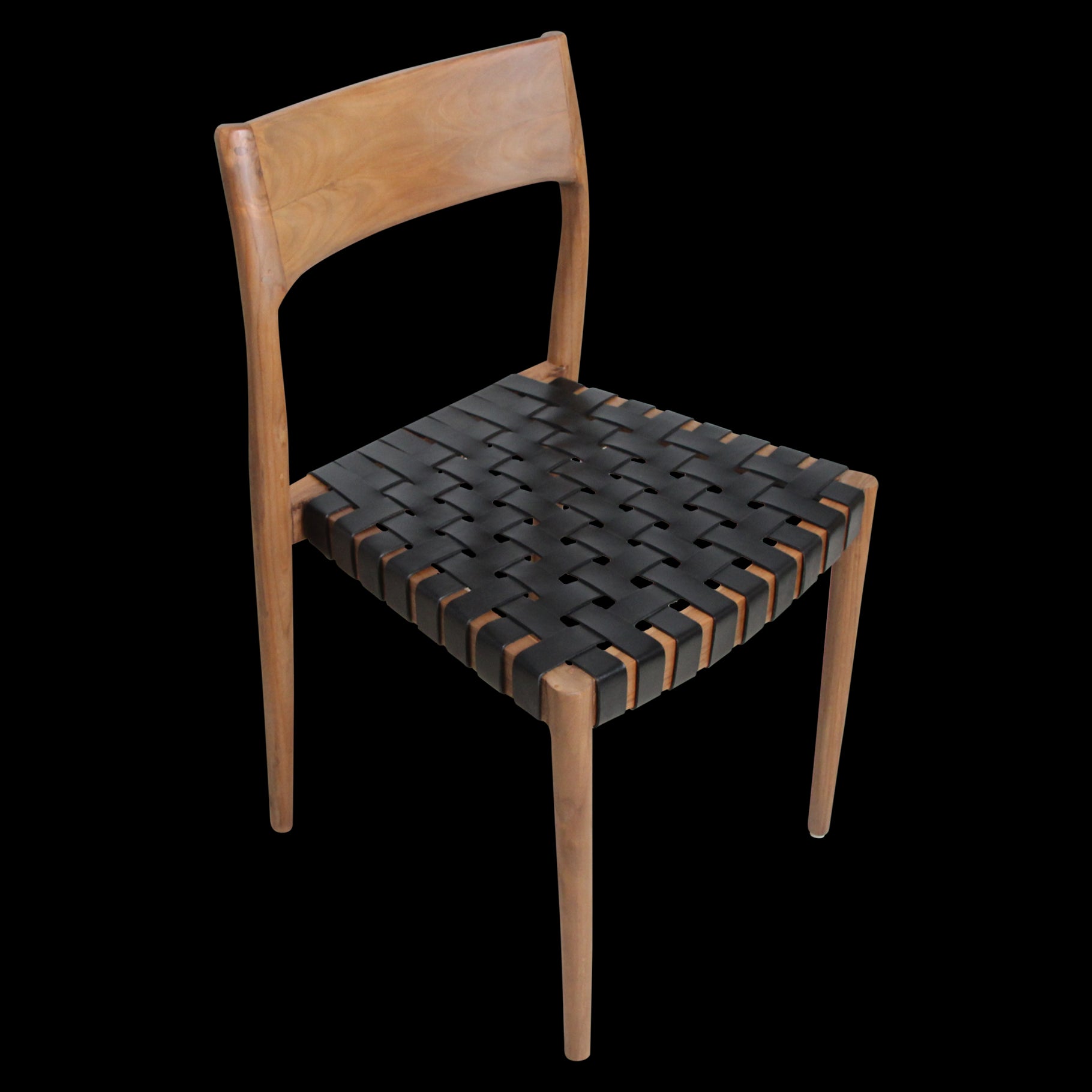 Eetkamerstoel Freya teakhouten met leer - zwart (set van 2)