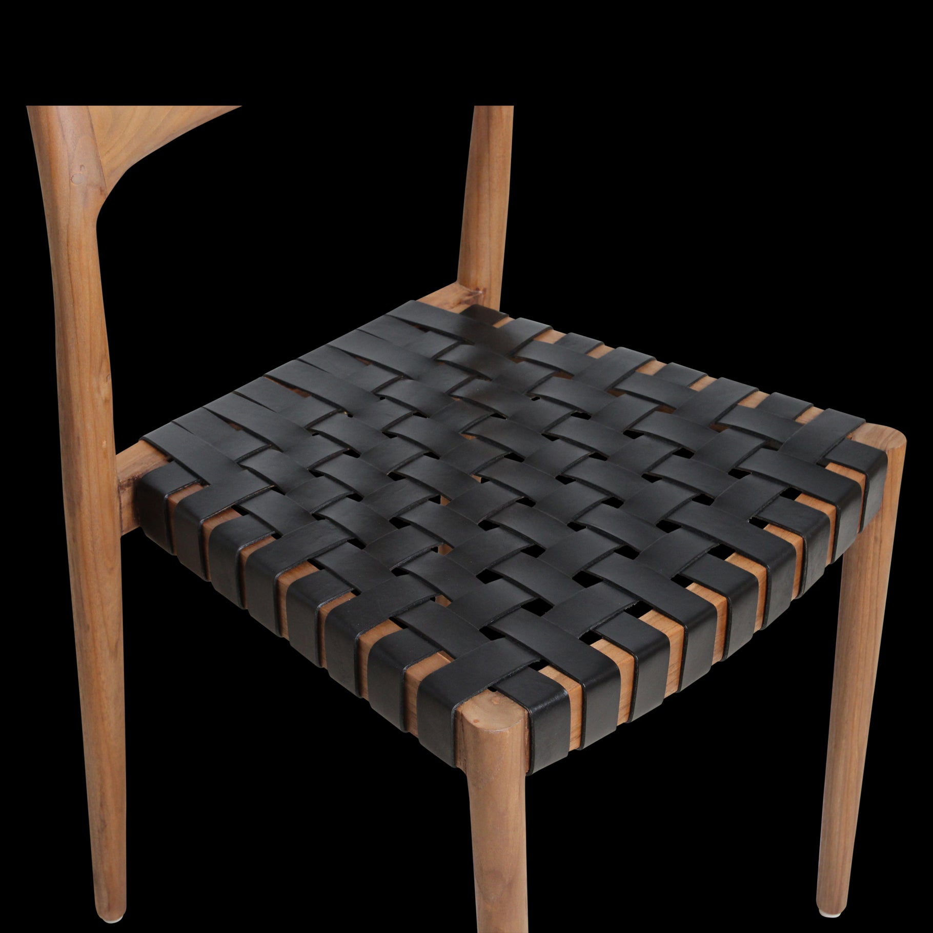 Eetkamerstoel Freya teakhouten met leer - zwart (set van 2)