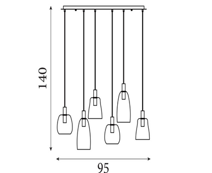 Hanglamp Divine 6Lt Multi - Black Metal & Coloured Glass