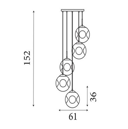 Hanglamp Punch 5Lt getrapt - Black Metal & Champagne Punched Glass