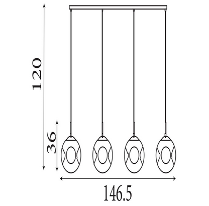 Hanglamp Punch 4Lt Bar - Black Metal & Champagne Punched Glass