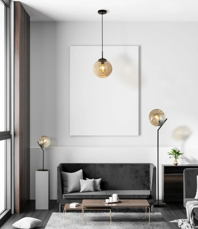 Hanglamp Punch - Black Metal & Champagne Punched Glass by Searchlight