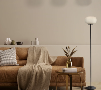 Vloerlamp Lumina - Black Metal & Opal Ribbed Glass by Searchlight