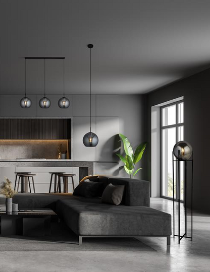 Vloerlamp Amsterdam - Black Metal & Smoked Glass