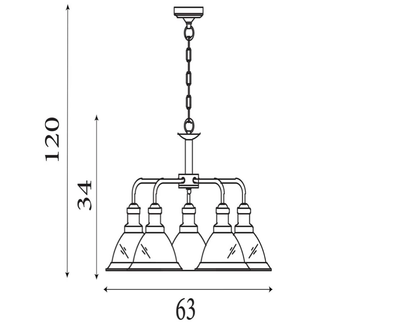 Hanglamp Bistro 5Lt - Antique Brass Metal & Acid Glass by Searchlight