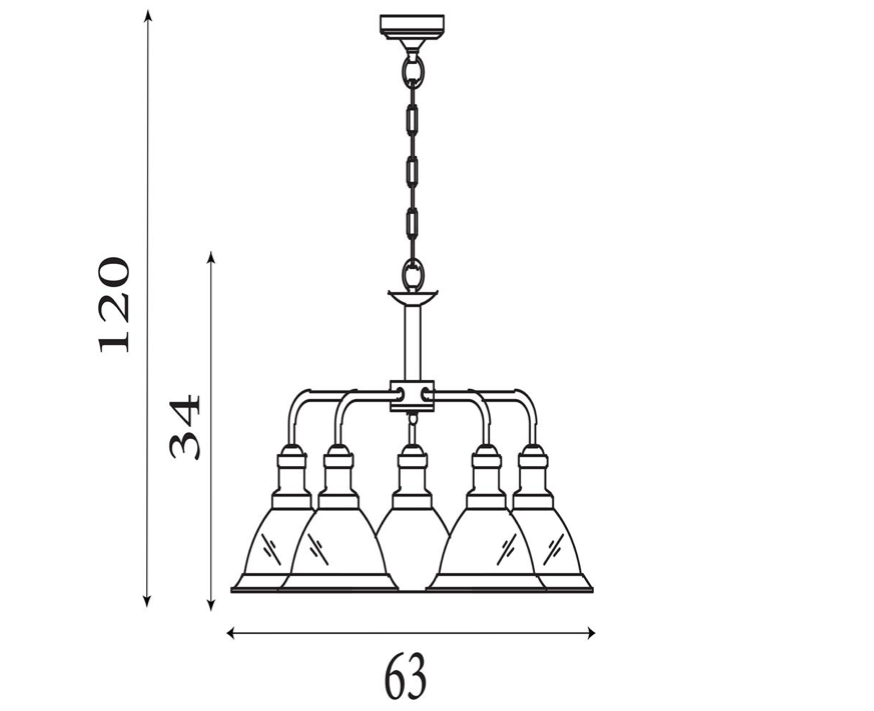 Hanglamp Bistro 5Lt - Antique Brass Metal & Acid Glass