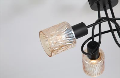 Plafondlamp Knot 3Lt - Black Metal with Amber Glass Shade