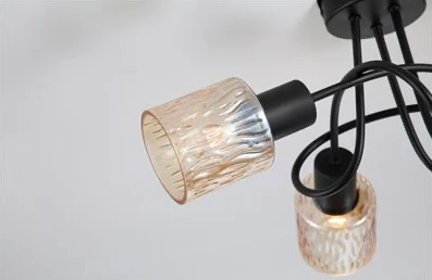 Plafondlamp Knot 3Lt - Black Metal with Amber Glass Shade by Searchlight