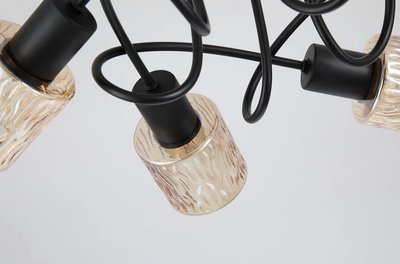 Plafondlamp Knot 5Lt - Black Metal with Amber Glass Shade by Searchlight