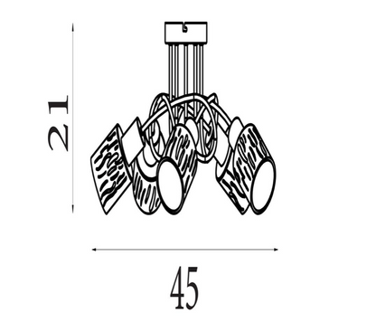 Plafondlamp Knot 5Lt - Black Metal with Amber Glass Shade