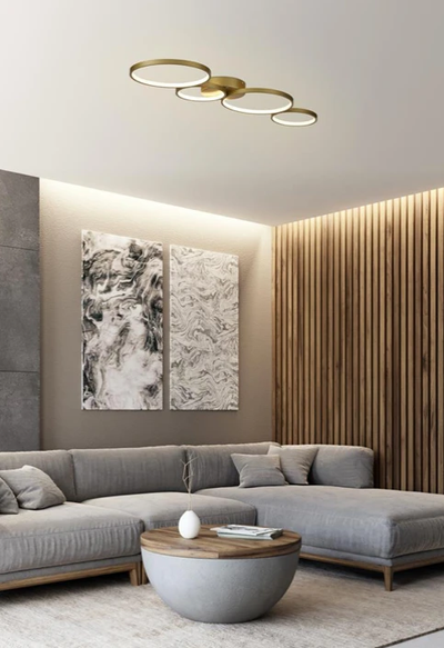 Plafondlamp Cirque LED 4Lt Flush, Gold Metal by Searchlight