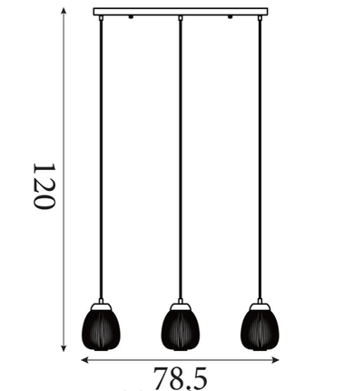 Hanglamp Ella 3Lt - Black Metal & Opal Ribbed Glass by Searchlight
