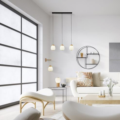 Wandlamp Ella - Brass Metal, Wood & Opal Ribbed Glass