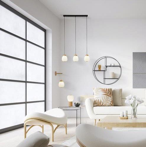 Wandlamp Ella - Brass Metal, Wood & Opal Ribbed Glass