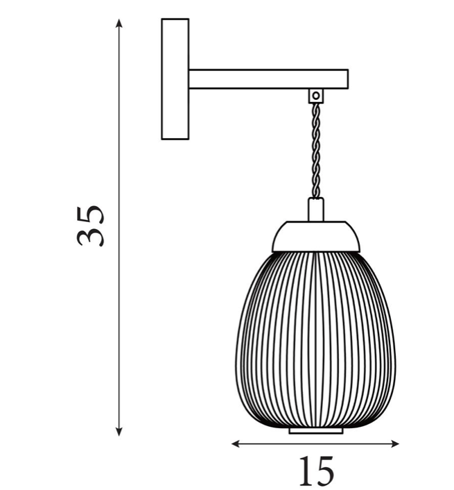Wandlamp Ella - Brass Metal, Wood & Opal Ribbed Glass