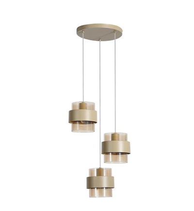 Hanglamp Royal 3Lt Multi Drop, Sand Metal, Amber Ribbed Glass by Searchlight