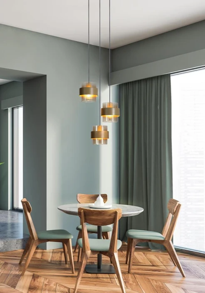 Hanglamp Royal 3Lt Multi Drop, Sand Metal, Amber Ribbed Glass by Searchlight