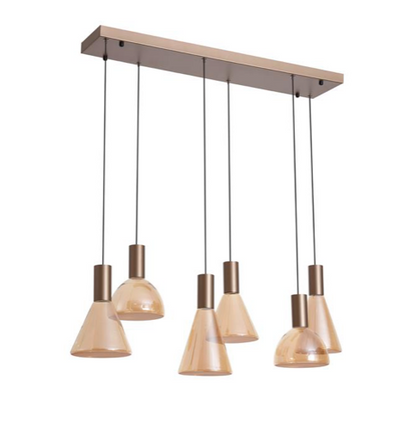 Hanglamp Cannes LED 6Lt, Latte Metal and Amber Glass