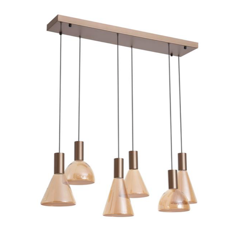 Hanglamp Cannes LED 6Lt, Latte Metal and Amber Glass