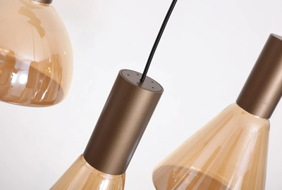 Hanglamp Cannes LED 6Lt, Latte Metal and Amber Glass by Searchlight