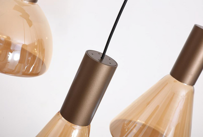 Hanglamp Cannes LED 6Lt, Latte Metal and Amber Glass