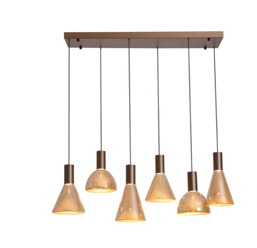 Hanglamp Cannes LED 6Lt, Latte Metal and Amber Glass