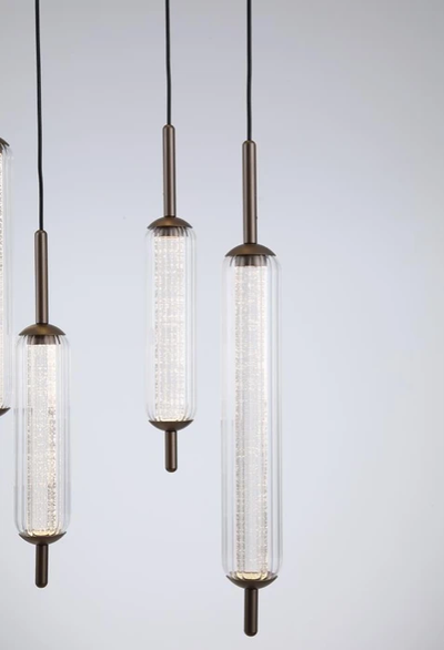 Hanglamp Cattail 7Lt LED Latte metal with clear glass by Searchlight