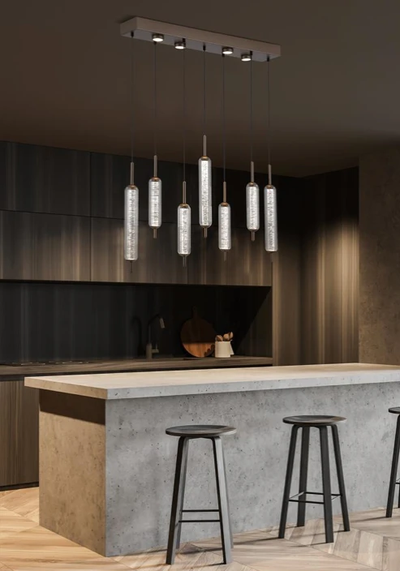 Hanglamp Cattail 7Lt LED Latte metal with clear glass by Searchlight