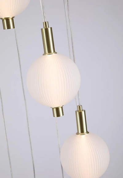 Hanglamp Luminique LED 8Lt, Satin Brass Metal with Glass by Searchlight