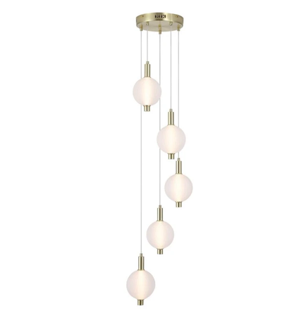 Hanglamp Luminique LED 5Lt, Satin Brass Metal with Glass by Searchlight