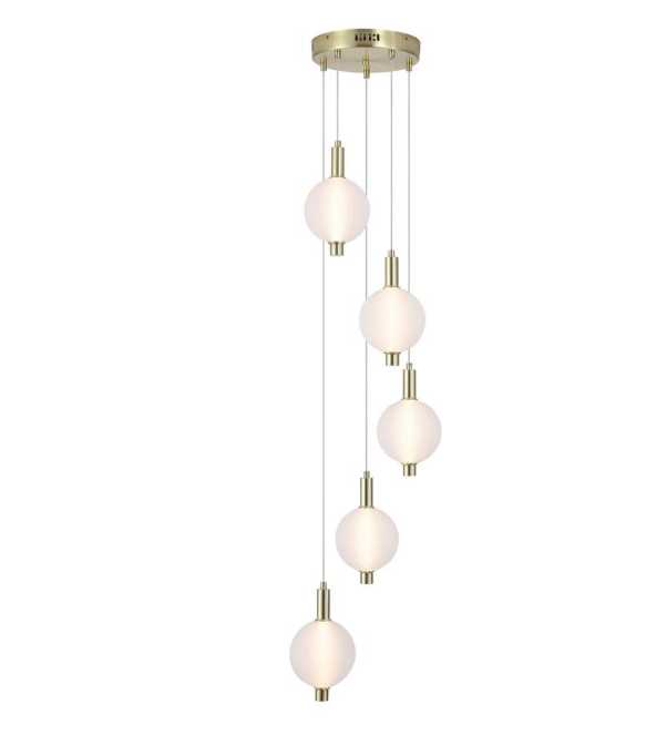 Hanglamp Luminique LED 5Lt, Satin Brass Metal with Glass