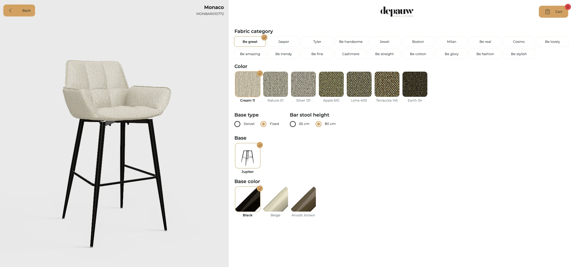 Bar / Counterstoel Monaco | op maat vanaf €199 by Moods Collection