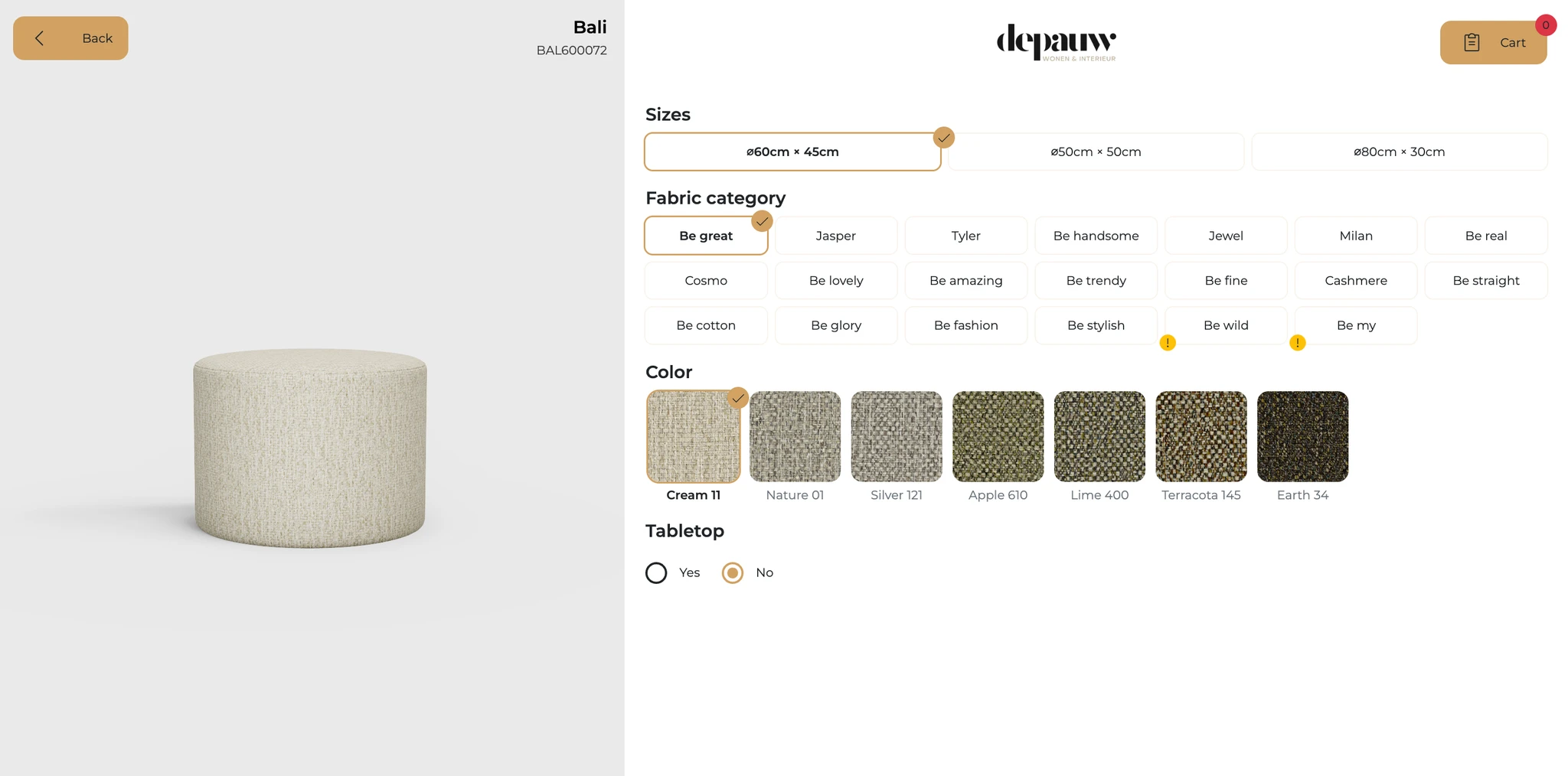 Poef Bali ⌀60cm × 45cm | op maat vanaf €199 by Moods Collection