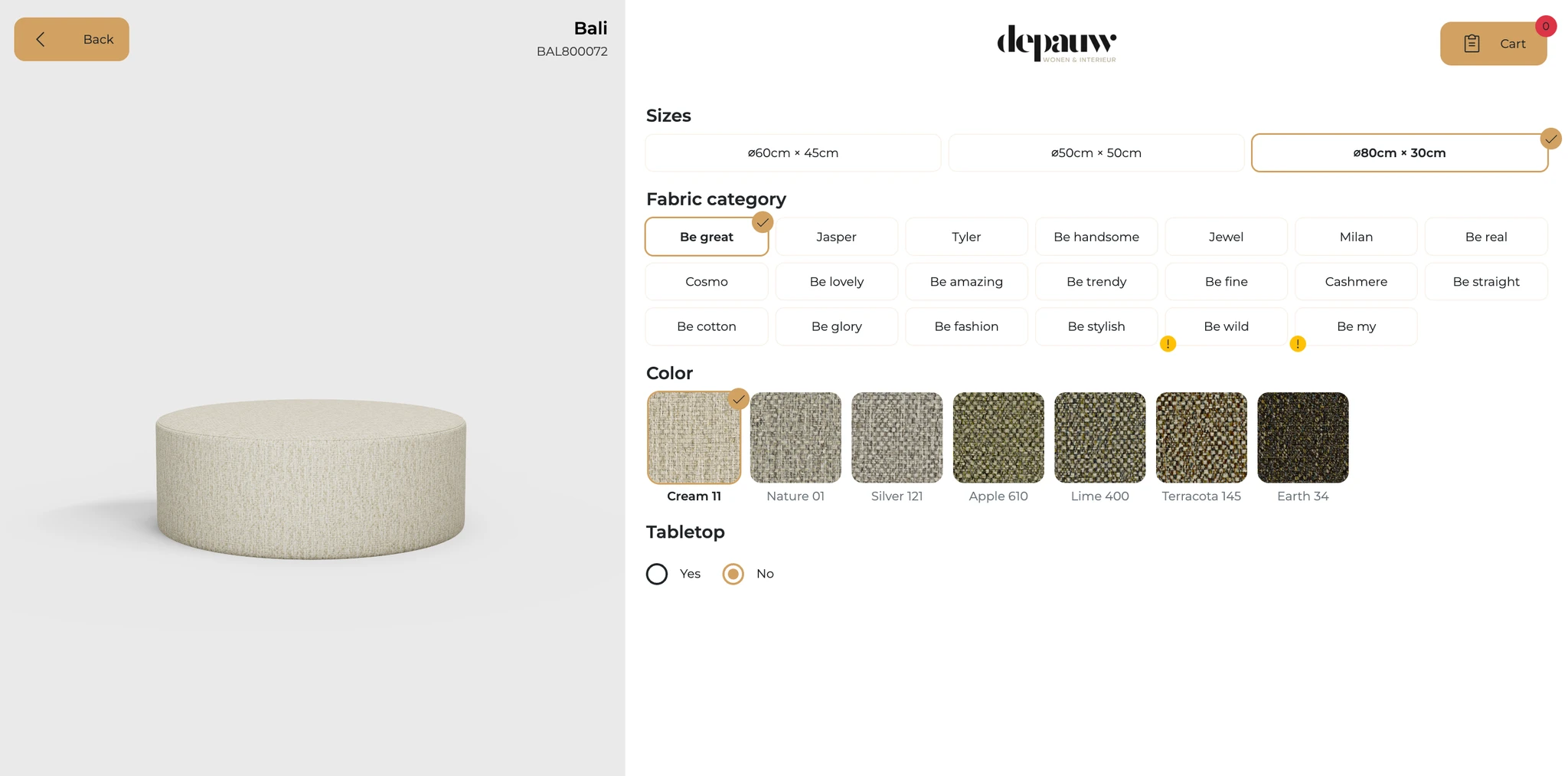 Poef Bali ⌀80cm × 30cm | op maat vanaf €269 by Moods Collection