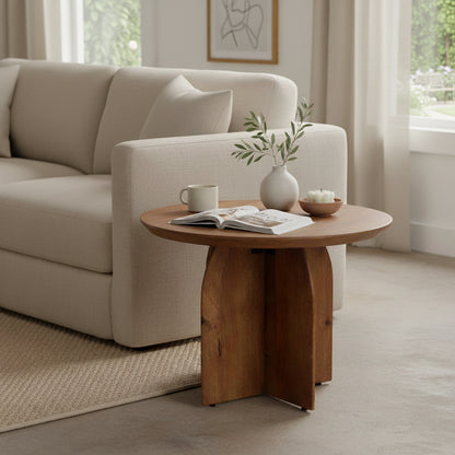 bijzettafel Bullnose mangohouten cross Ø 55 cm