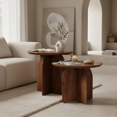 bijzettafel Bullnose mangohouten cross Ø 55 cm by Raw Materials Amsterdam