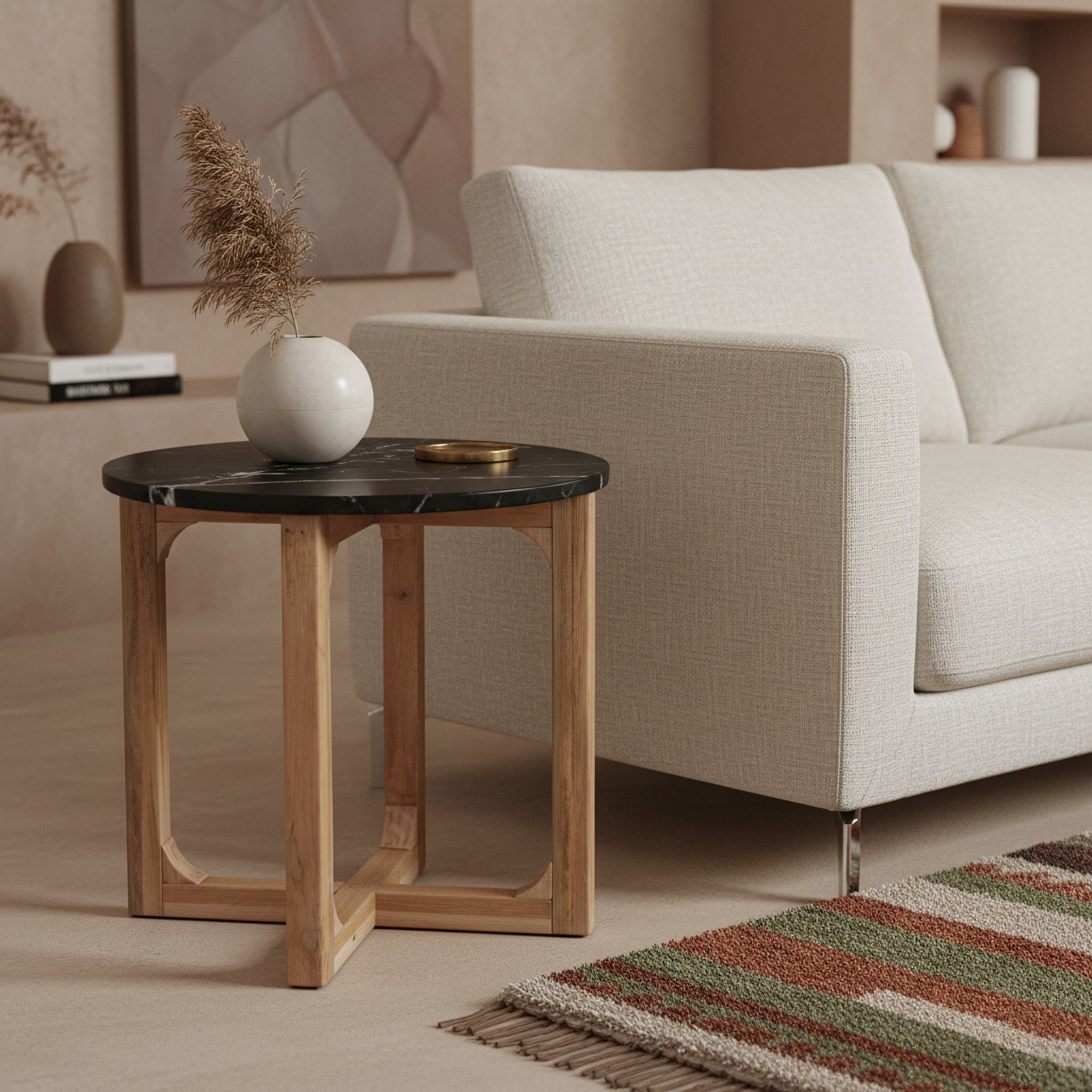 bijzettafel Marmer rond Zwart