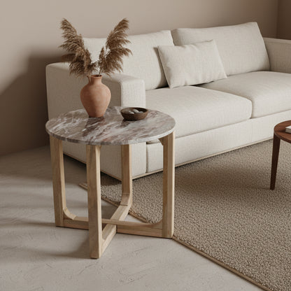 bijzettafel Marmer rond naturel
