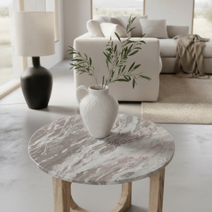 bijzettafel Marmer rond naturel