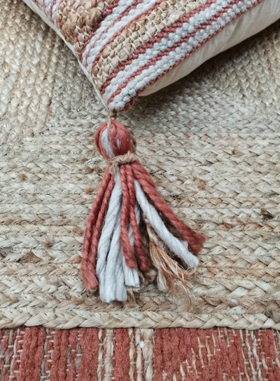 Kussen Naturel Jute Wol Cognac by Rocaflor